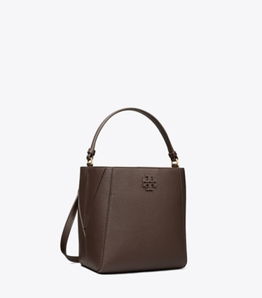 Tory Burch designer クロスボディバッグ マックグロー スモールバケットバッグ in Deep Brown angle