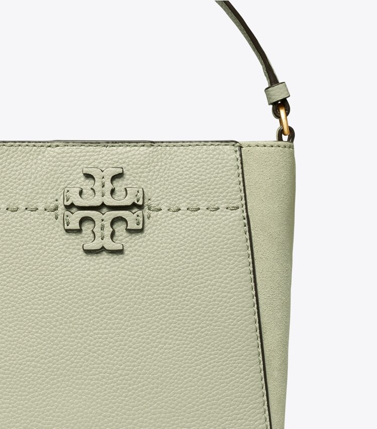Tory Burch designer crossbody bags Small McGraw Bucket Bag in PINE FROST detail