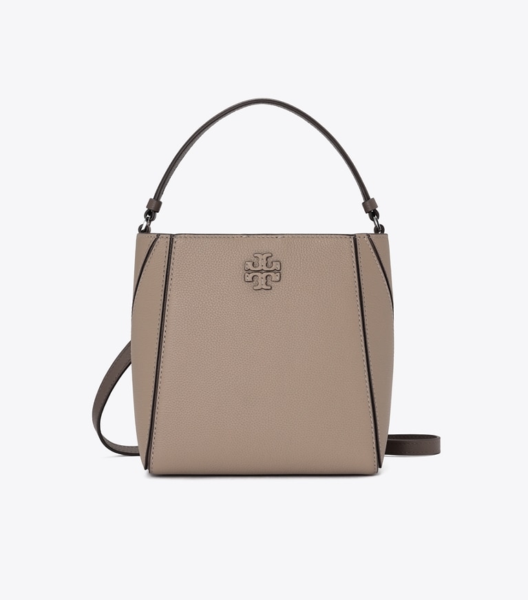 Tory Burch designer クロスボディバッグ マックグロー スモールバケットバッグ in Soft Cement / Wild Mushroom front