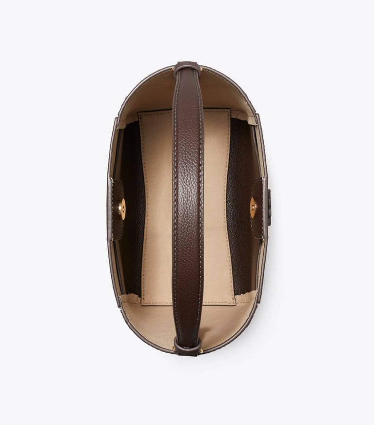 Tory Burch designer クロスボディバッグ マックグロー スモールバケットバッグ in Deep Brown オーバーヘッド