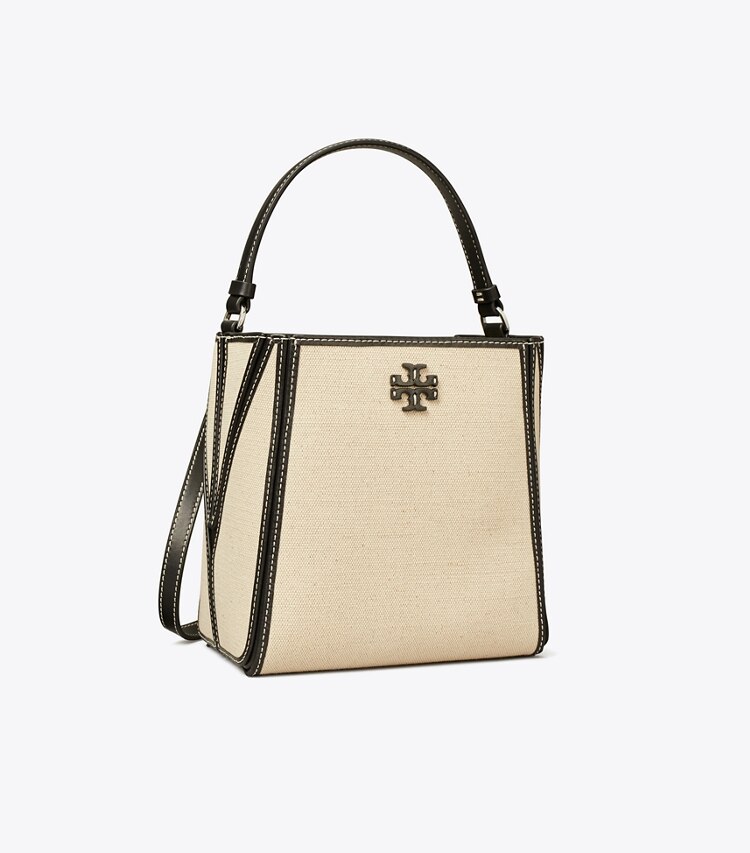Tory Burch designer crossbody bags Small McGraw Canvas Bucket Bag in Natural Mutli angle