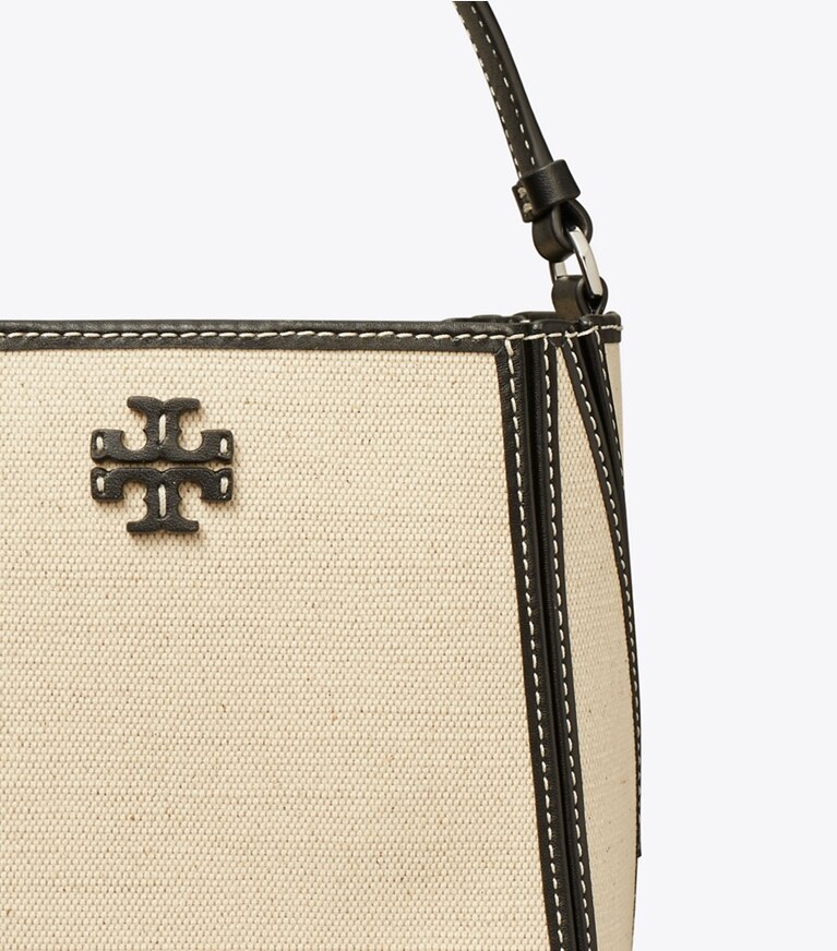 Tory Burch designer crossbody bags Small McGraw Canvas Bucket Bag in Natural Mutli angle