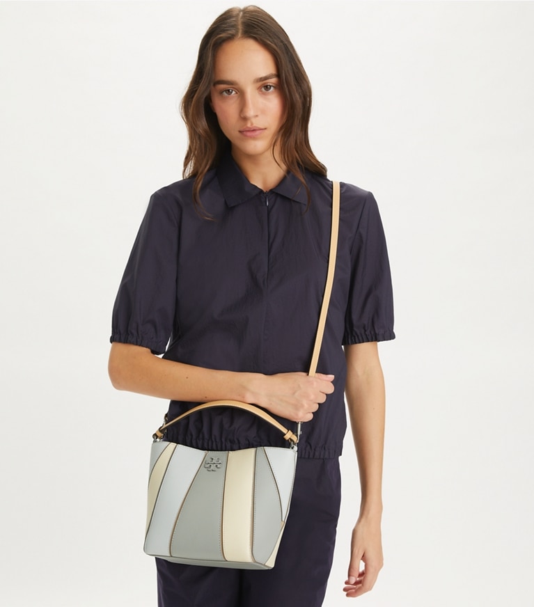 Tory Burch designer クロスボディバッグ マックグロー カラーブロック スモールバケットバッグ in Light Granite Multi angle