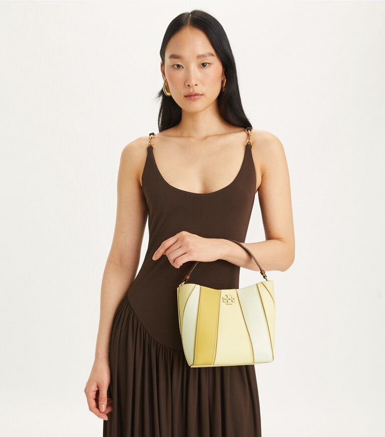 Tory Burch designer クロスボディバッグ マックグロー カラーブロック スモールバケットバッグ in LEMON SWIRLMULTI angle