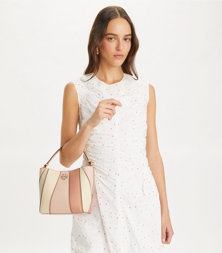 Tory Burch designer クロスボディバッグ マックグロー カラーブロック スモールバケットバッグ in Blush Multi angle