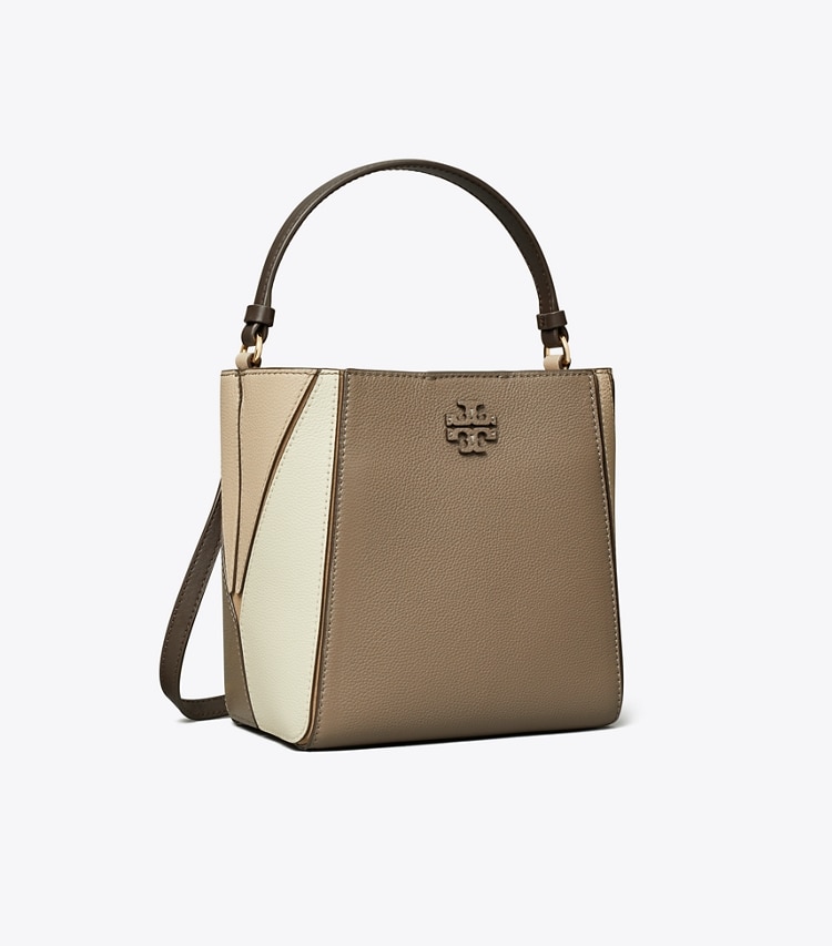 Tory Burch designer crossbody bags Small McGraw Colorblock Bucket Bag in Wild Mushroom Multi angle