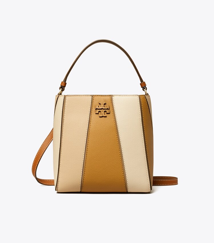 Tory Burch designer クロスボディバッグ マックグロー カラーブロック スモールバケットバッグ in Tiramisu Multi front