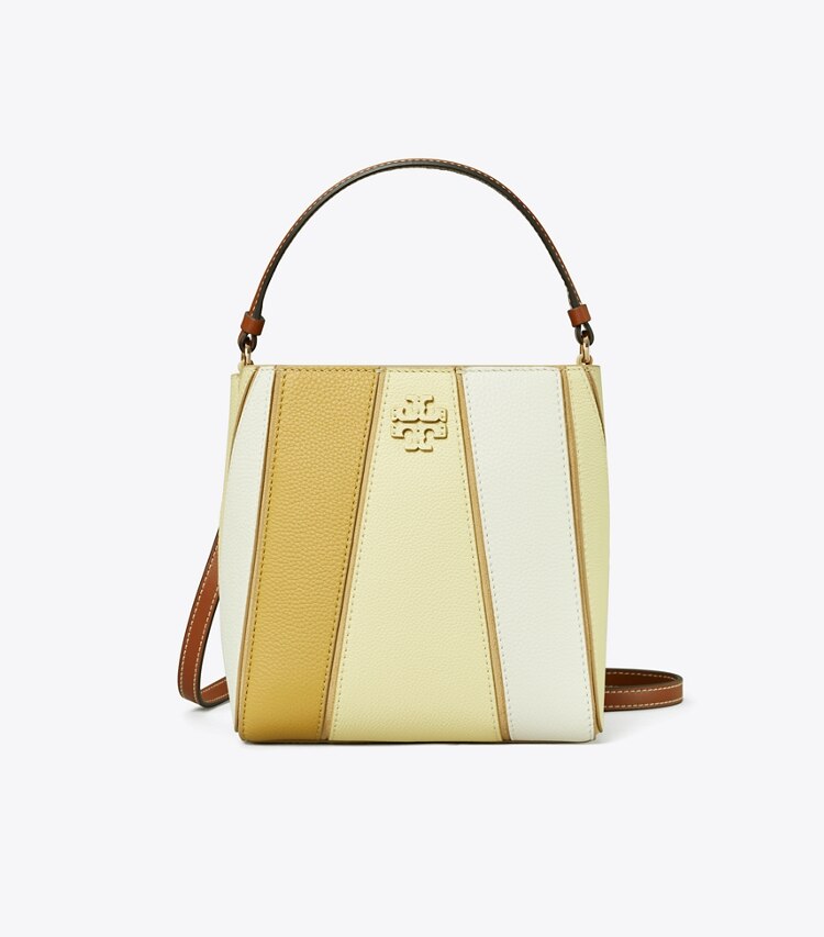Tory Burch designer クロスボディバッグ マックグロー カラーブロック スモールバケットバッグ in LEMON SWIRLMULTI front