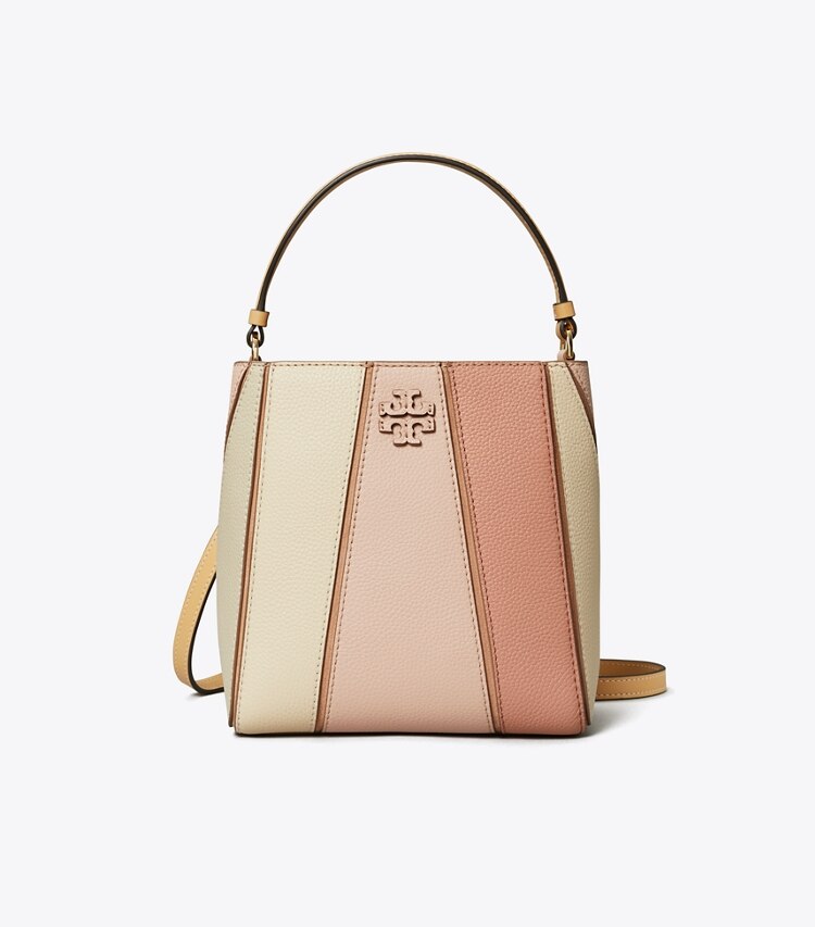 Tory Burch designer クロスボディバッグ マックグロー カラーブロック スモールバケットバッグ in Blush Multi front