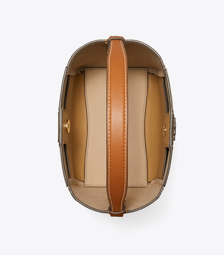 Tory Burch designer クロスボディバッグ マックグロー カラーブロック スモールバケットバッグ in Tiramisu Multi オーバーヘッド