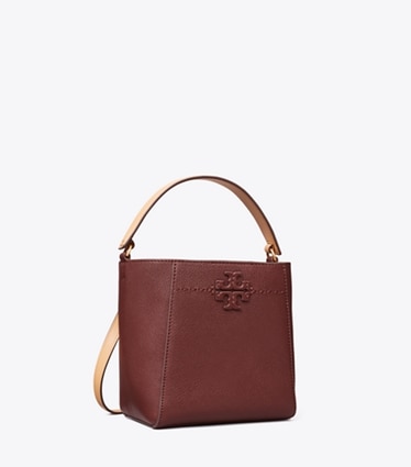 Tory Burch designer crossbody bags Small McGraw Textured Bucket Bag in Muscadine angle