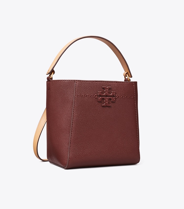 Tory Burch designer crossbody bags Small McGraw Textured Bucket Bag in Muscadine angle