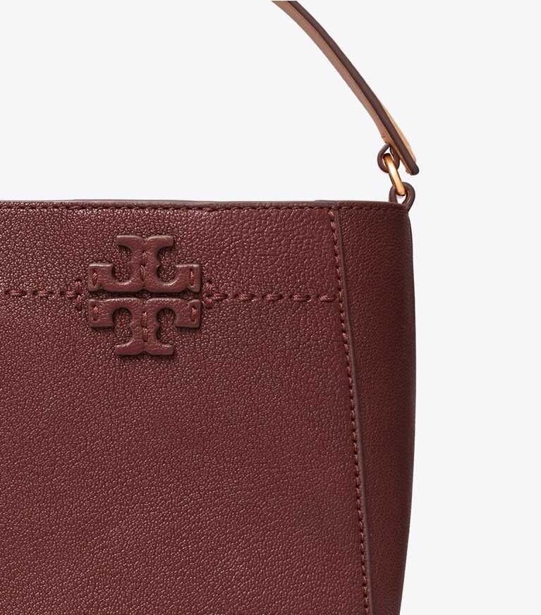 Tory Burch designer crossbody bags Small McGraw Textured Bucket Bag in Muscadine angle