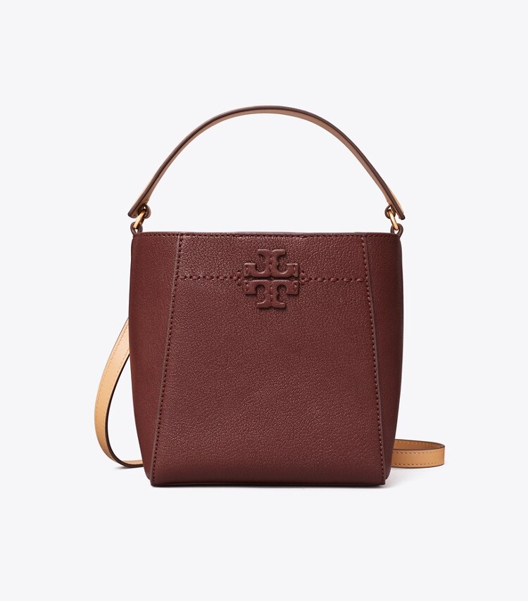 Tory Burch designer crossbody bags Small McGraw Textured Bucket Bag in Muscadine front