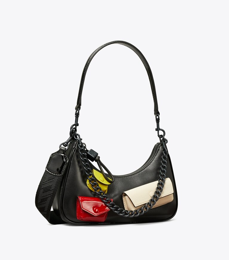 Tory Burch designer crossbody bags Small Mercer Multi Pocket Shoulder Bag in Black angle