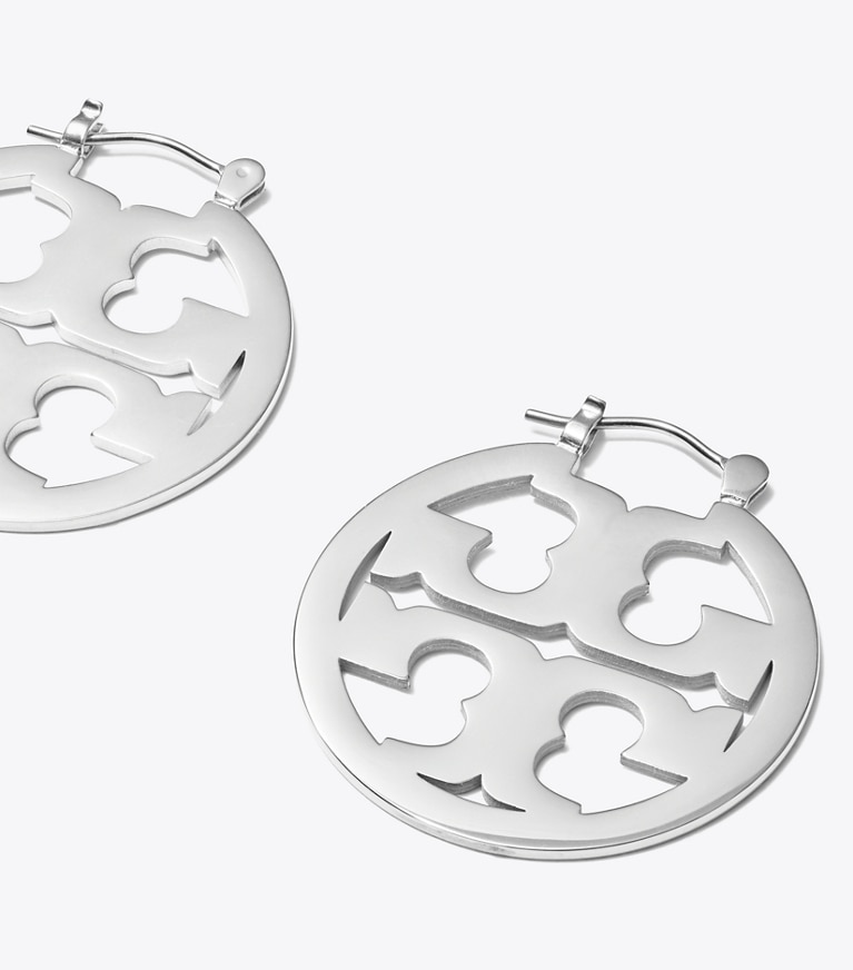 Tory Burch designer earrings Small Miller Hoop Earring in Tory Silver front