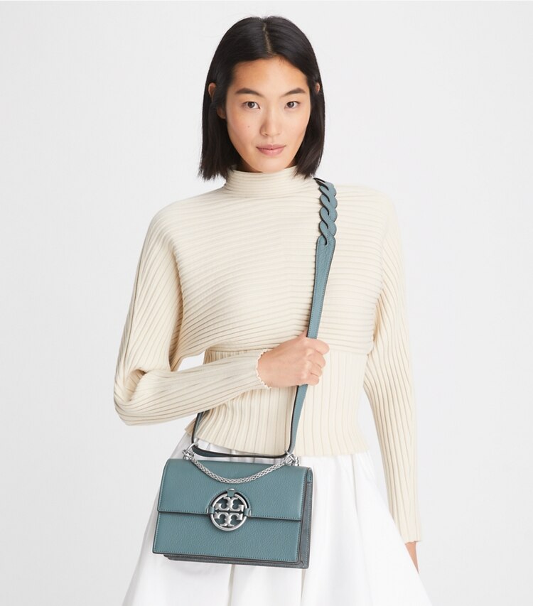 Tory Burch designer shoulder bags Small Miller Shoulder Bag in ARCTIC accessory on model