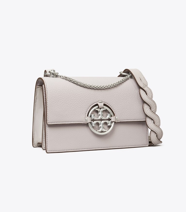 Tory Burch designer shoulder bags Small Miller Shoulder Bag in Bay Gray angle