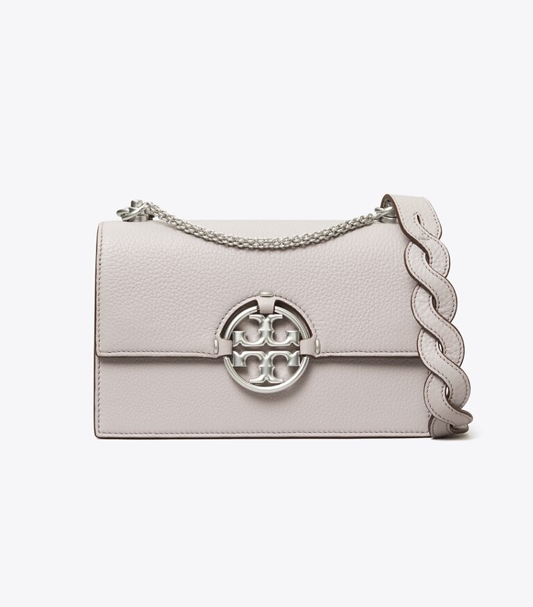 Tory Burch designer shoulder bags Small Miller Shoulder Bag in Bay Gray angle