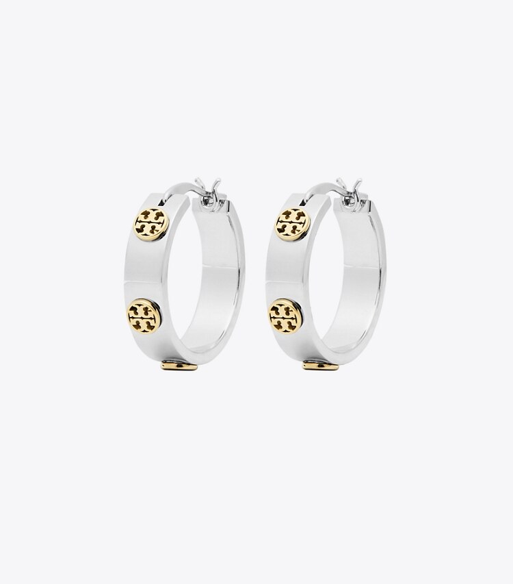 Tory Burch designer イヤリング＆ピアス ミラー スタッズ ハギー ピアス in Tory Silver / Tory Gold front