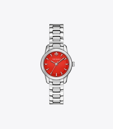 Tory Burch designer strap watches Small Miller Watch in RED/SILVER front