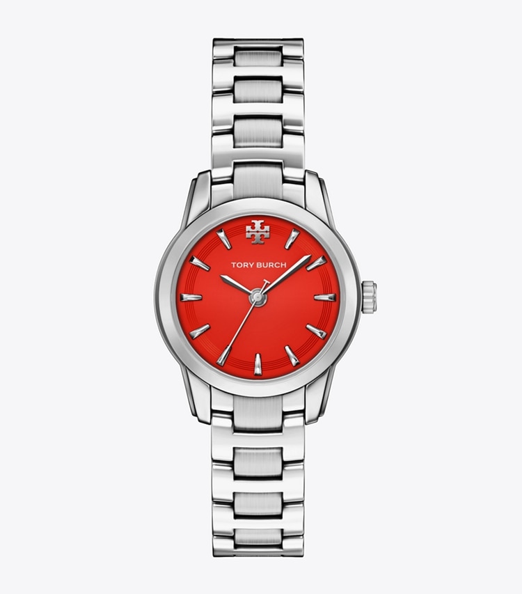 Tory Burch designer strap watches Small Miller Watch in RED/SILVER front