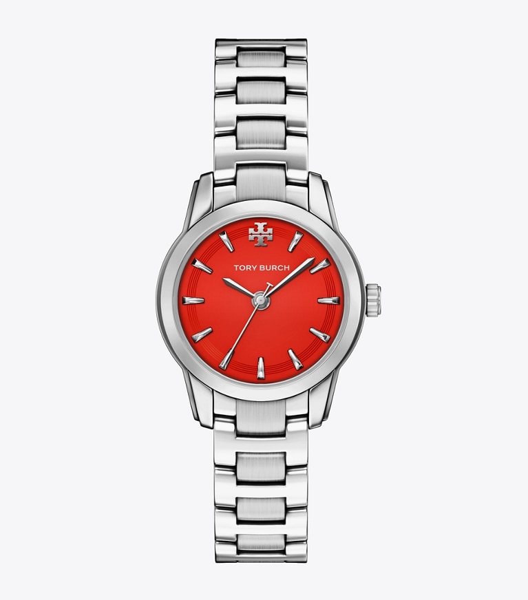 Tory Burch designer strap watches Small Miller Watch in RED/SILVER front