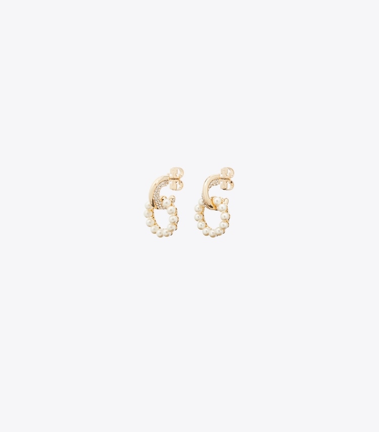 Tory Burch designer earrings Small Moondance Pearl Doorknocker Earrings in Tory Gold / Cream / Crystal detail