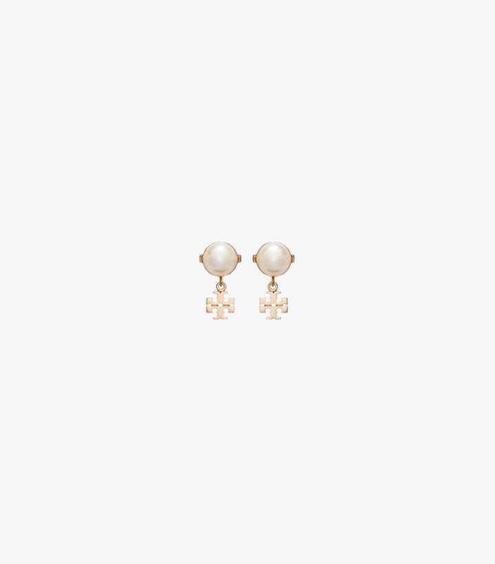 Tory Burch designer earrings Small Moondance Stud Earrings in Tory Gold / Cleam front