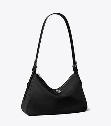 Tory Burch designer shoulder bags Small Nylon Zip-Top Shoulder Bag in Black angle