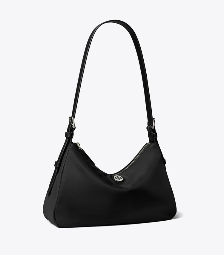 Tory Burch designer shoulder bags Small Nylon Zip-Top Shoulder Bag in Black angle