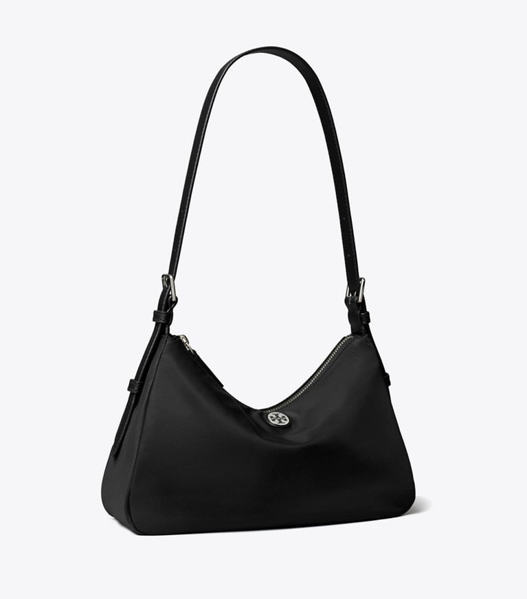 Tory Burch designer shoulder bags Small Nylon Zip-Top Shoulder Bag in Black angle