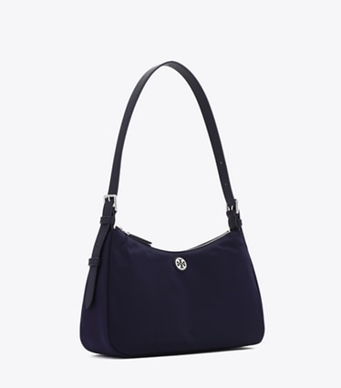 Tory Burch designer ショルダーバッグ ナイロン ジップトップ スモール ショルダーバッグ in Tory Navy angle