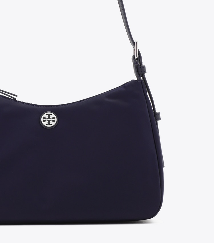 Tory Burch designer ショルダーバッグ ナイロン ジップトップ スモール ショルダーバッグ in Tory Navy ディテール