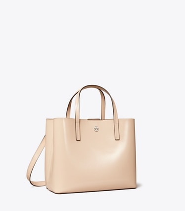 Tory Burch designer tote bags Small Patent Leather Tote in Soft Pink angle