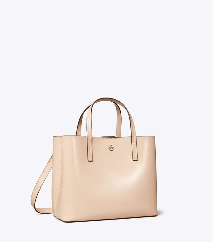 Tory Burch designer tote bags Small Patent Leather Tote in Soft Pink angle