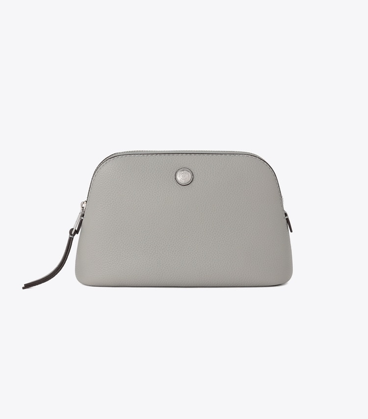 Tory Burch designer ポーチ ペブルド ドーム スモール コスメティックケース in Light Granite front