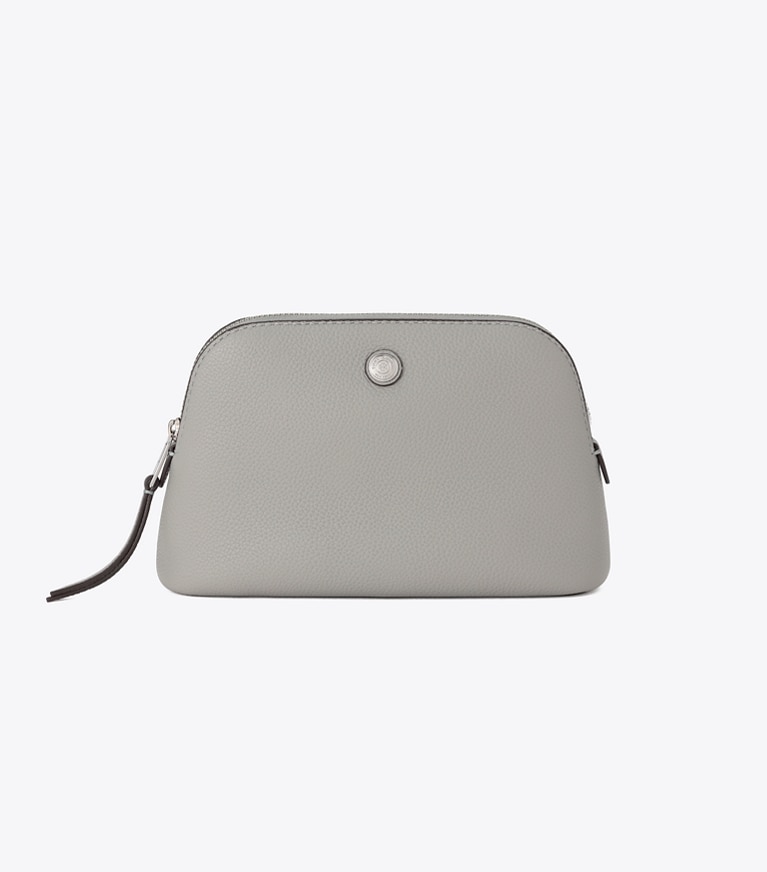 Tory Burch designer ポーチ ペブルド ドーム スモール コスメティックケース in Light Granite front