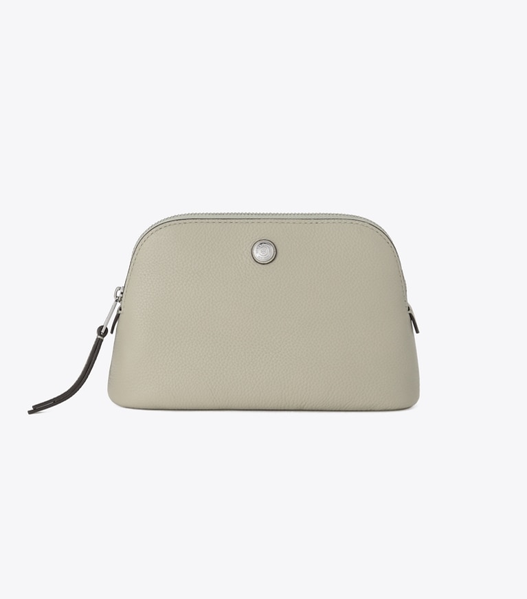 Tory Burch designer ポーチ ペブルド ドーム スモール コスメティックケース in Sage Stone angle