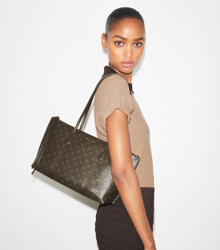 Tory Burch designer tote bags Small Perry Coated Canvas Tote in French Press angle