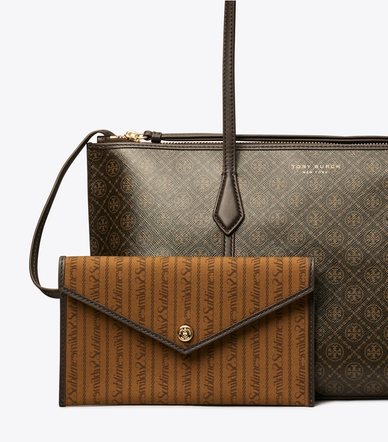 Tory Burch designer tote bags Small Perry Coated Canvas Tote in French Press angle