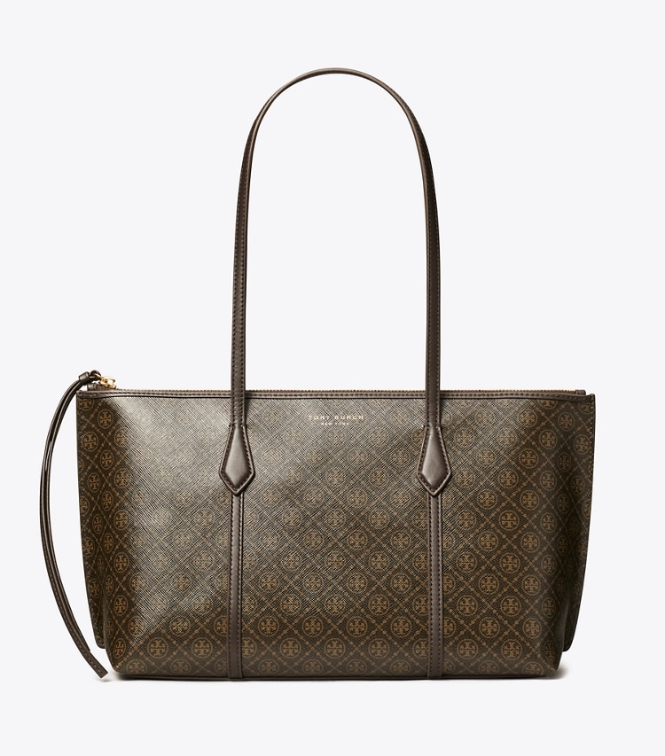 Tory Burch designer tote bags Small Perry Coated Canvas Tote in French Press front