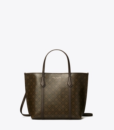 Tory Burch designer tote bags Small Perry Coated Canvas Tote in French Press front