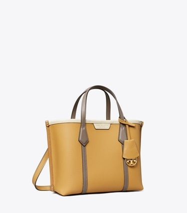 Tory Burch designer tote bags Small Perry Colorblock Triple Compartment Tote in Ginger Shortbread Multi angle