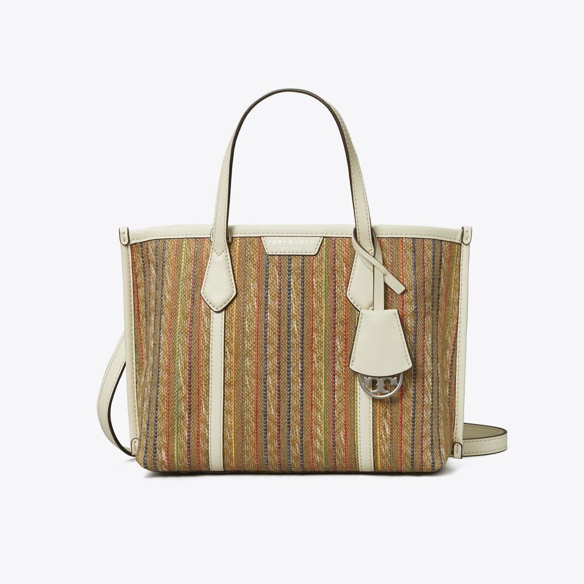 【PORTERNA】Ratan Stripe Tote Bag Neoprene Tote Bag Orange & Silver Pink Stripes by Dallas