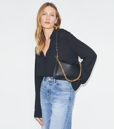 Tory Burch designer shoulder bags Small Perry Shoulder Bag in Black accessory on model