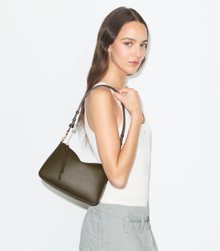 Tory Burch designer schultertaschen Small Perry Shoulder Bag in Dark Olive accessory on model