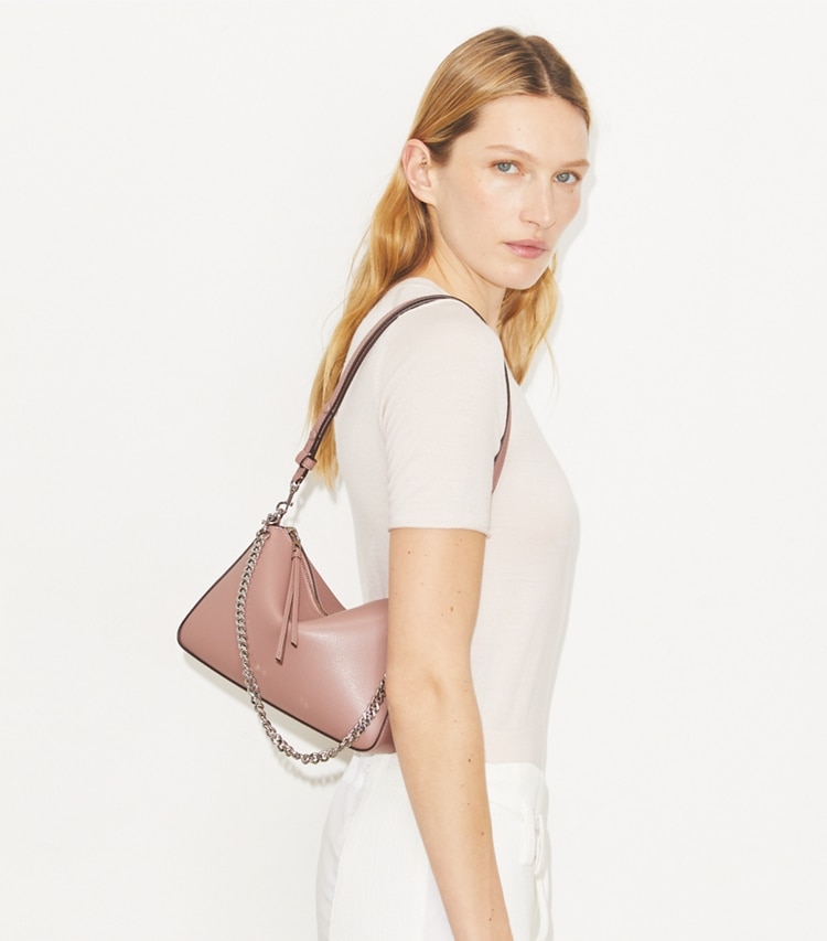 Tory Burch designer shoulder bags Small Perry Shoulder Bag in Light Mauve accessory on model