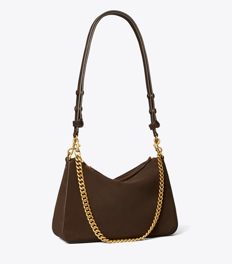 Tory Burch designer shoulder bags Small Perry Suede Shoulder Bag in Dark Cocoa angle