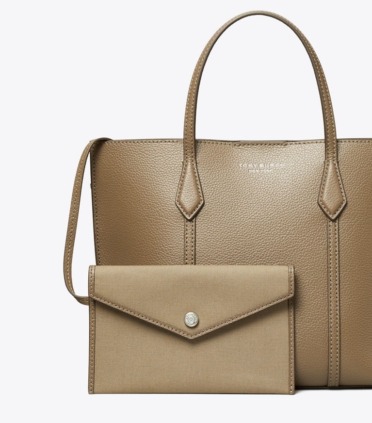 Tory Burch designer tote bags Small Perry Tote in Wild Mushroom angle